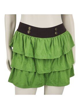 Women's Takara Green Brown Ruffled Skirt Short Size Medium Button Details Shorts